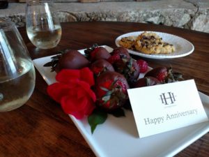 Hoffman Haus' Gift for our Anniversary, Chocolate covered strawberries and rose